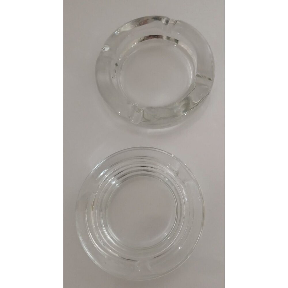 Crystal Glass Clear Ashtray Cigarette Thick Heavy Duty Quality Lot of 2 Vintage